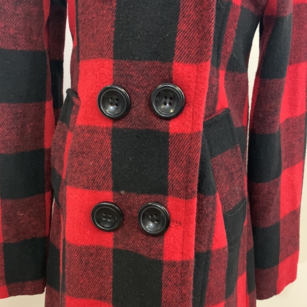 Me Jane Girls Red Black Plaid Double Breasted Coat Size 7/8 - Picture 2 of 5